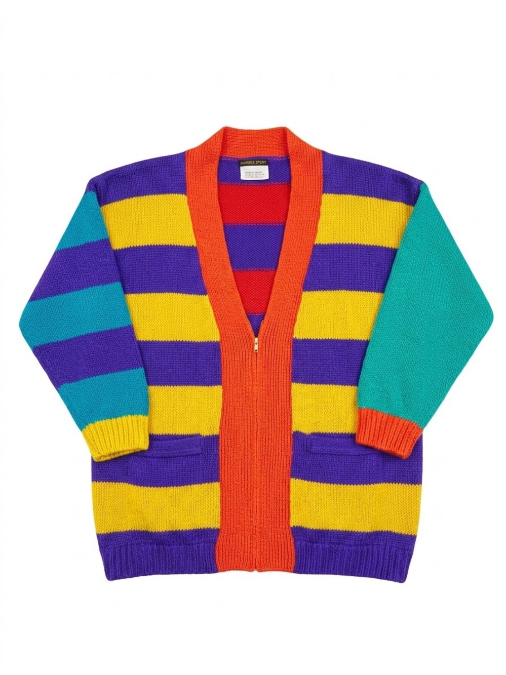 Esprit Bold Striped Zip-Up Sweater in Purple, Yellow, Teal & Orange